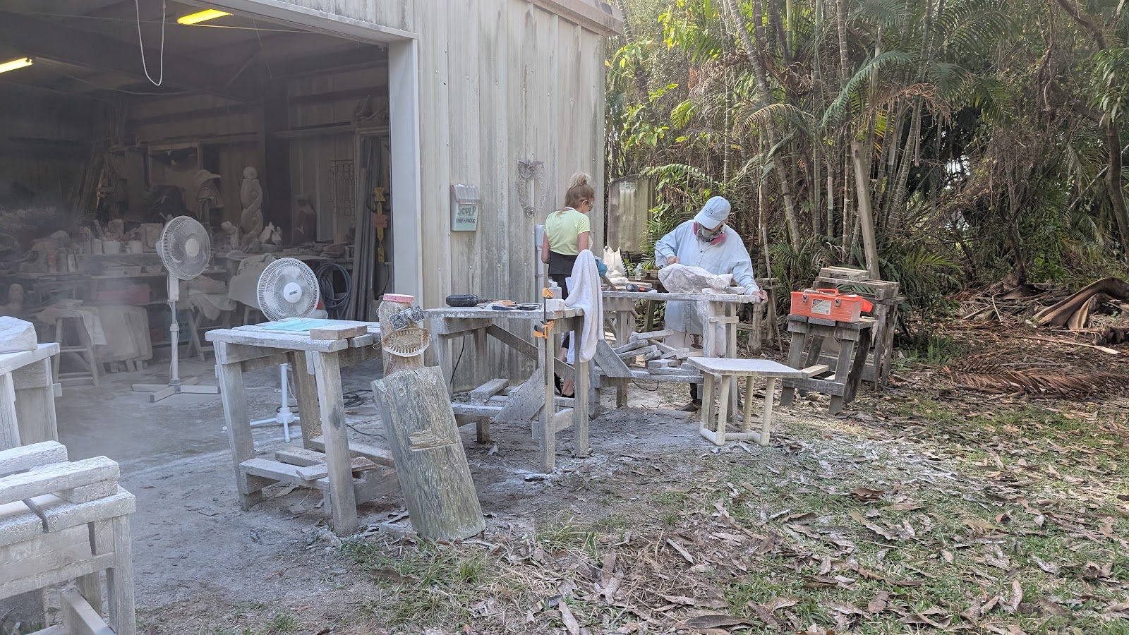 Paul Cummings working on stone