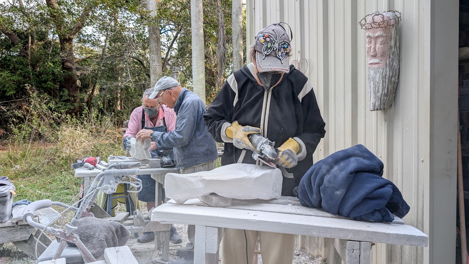 Student working on sculpture